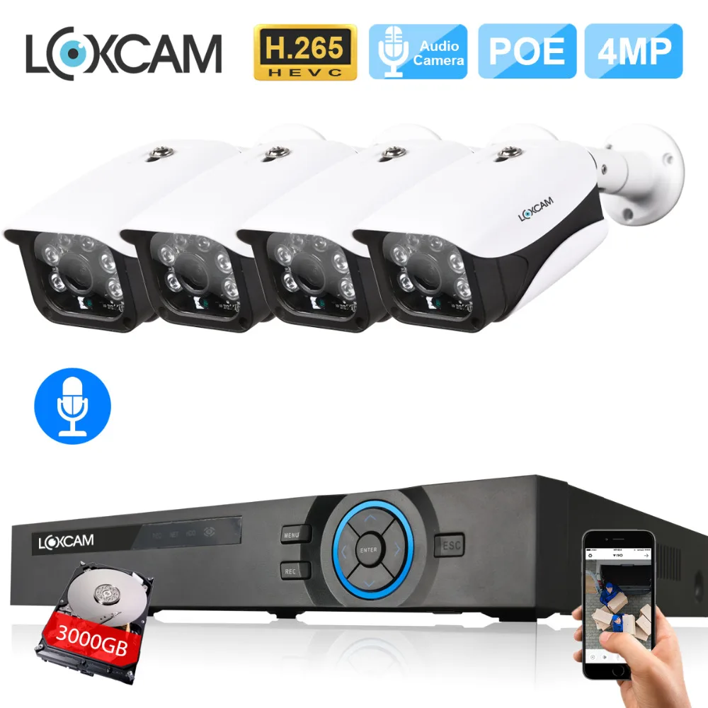 48 В H.265 5MP POE NVR CCTV системы 4 шт. IP66 4MP безопасности наружная аудио запись звук IP