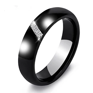 Black 6mm 6 мм керамические кольца Женские Классические черно-белые кольца гладкие комфортные индийские ювелирные изделия с кристаллами Модные Свадебные обручальные кольца - Цвет основного камня: Black 6mm