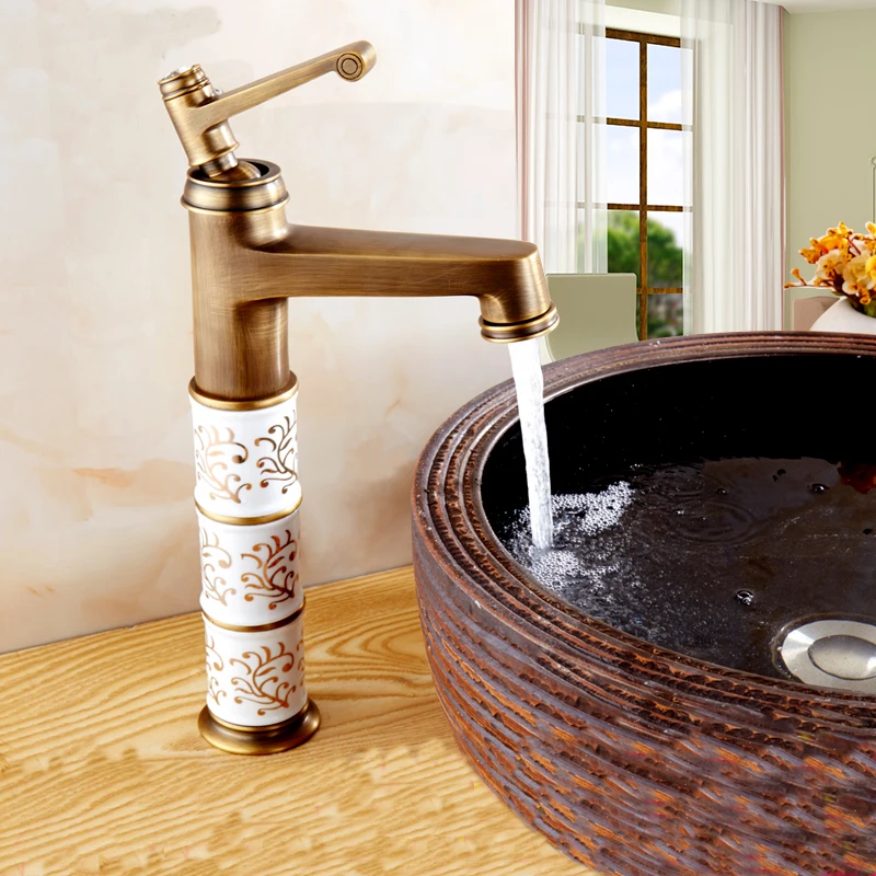 Смеситель для ванной комнаты в античном стиле синий и белый фарфоровый медный