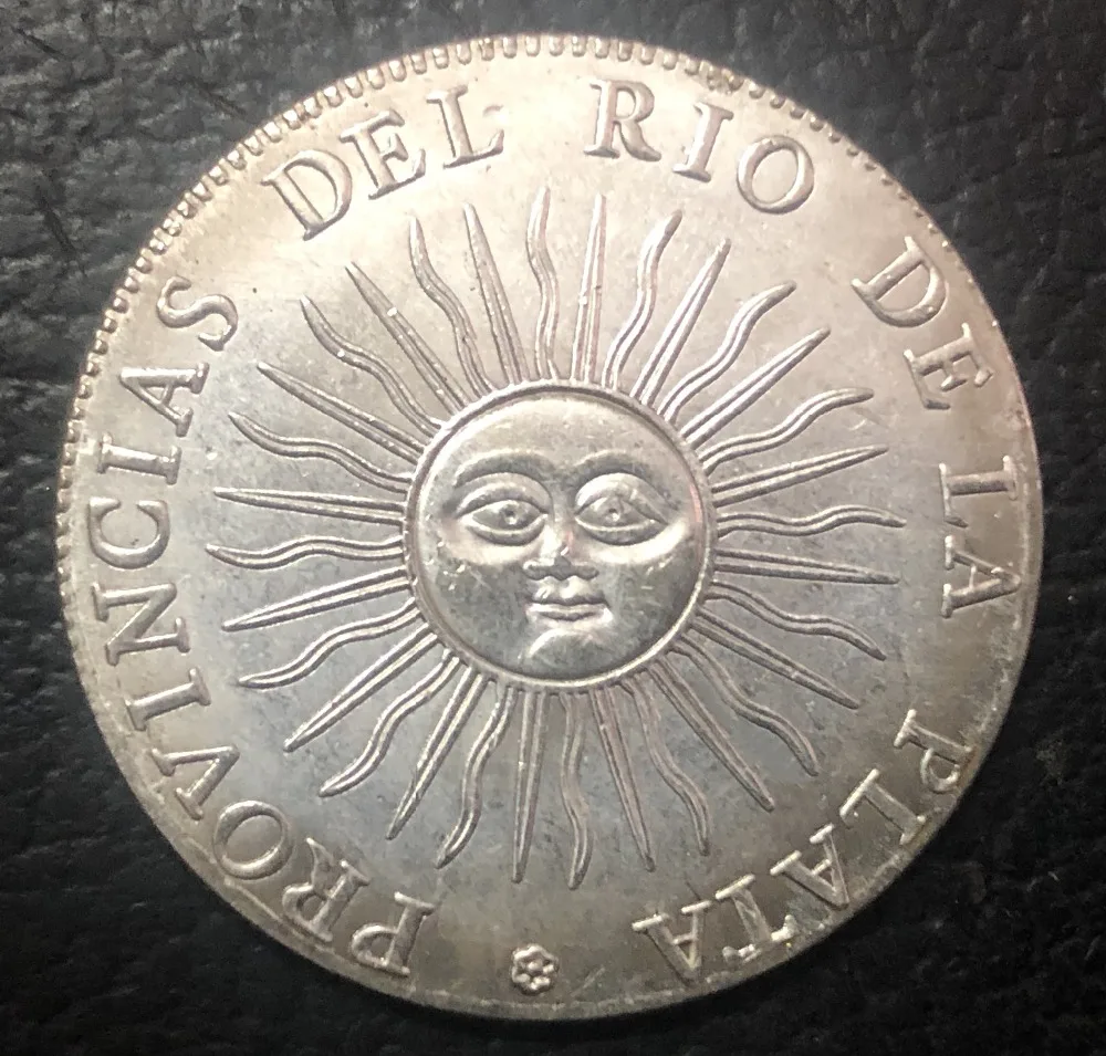 1813 Аргентина 4 Reales Provincias del rio de la plata Посеребренная копия монеты 31 мм | Дом и сад
