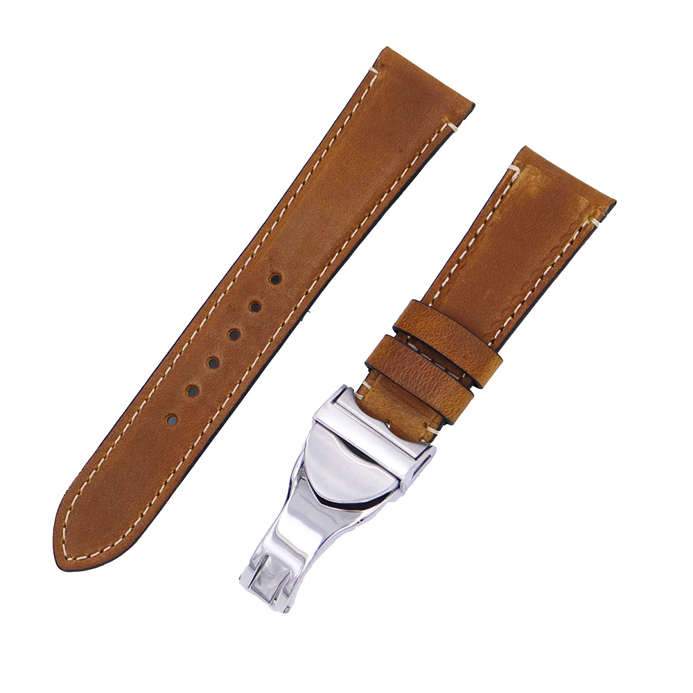 Rolamy 22mm Wholesale High Quality Genuine Leather Wrist Watchband Strap Belt Loops Band Bracelets For IWC Tudor Breitling
