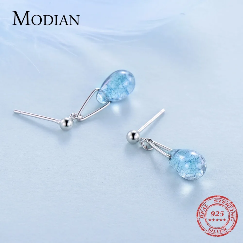Modian 100% 925 кольцо из стерлингового серебра с голубым со стразами в виде блестящего