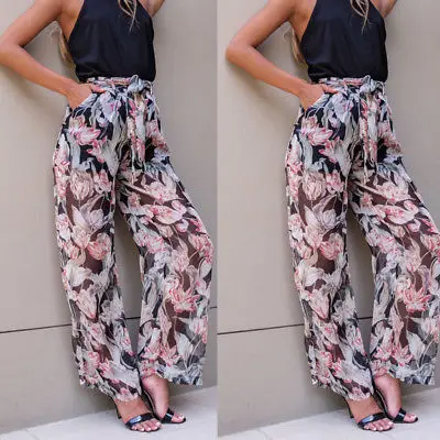 Женские повседневные шифоновые шаровары с принтом удобные эластичные длинные