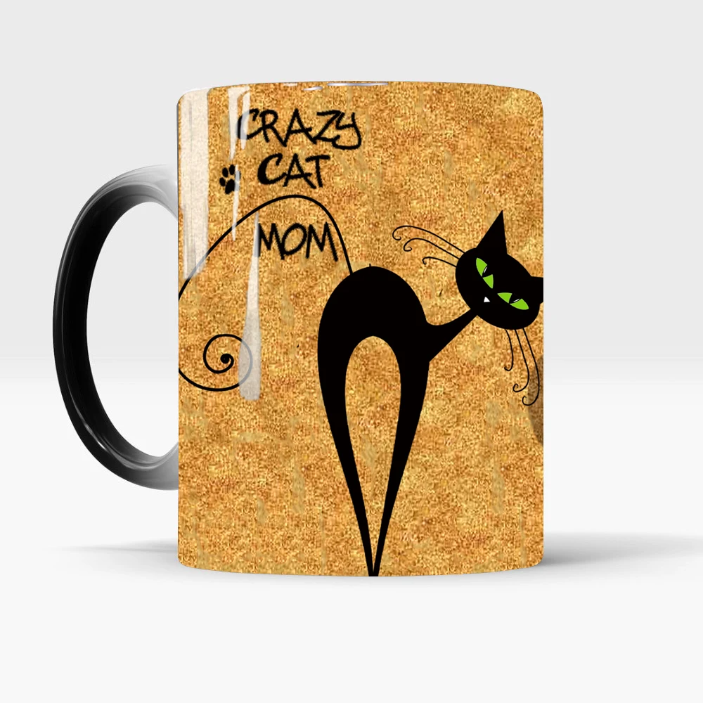Волшебная керамическая кофейная кружка crazy cat mom, 350 мл, новинка, меняющие тепло цвета, чайные кружки, чашка