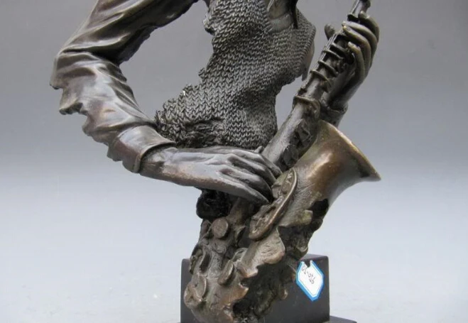 16 &quotАфрика превосходное искусство Чистая Бронза Медь резной саксофон статуя