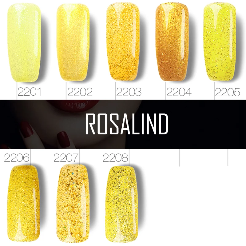ROSALIND желтый бриллиант Цвет гель для ногтей с блестками лак УФ Led удаляющийся