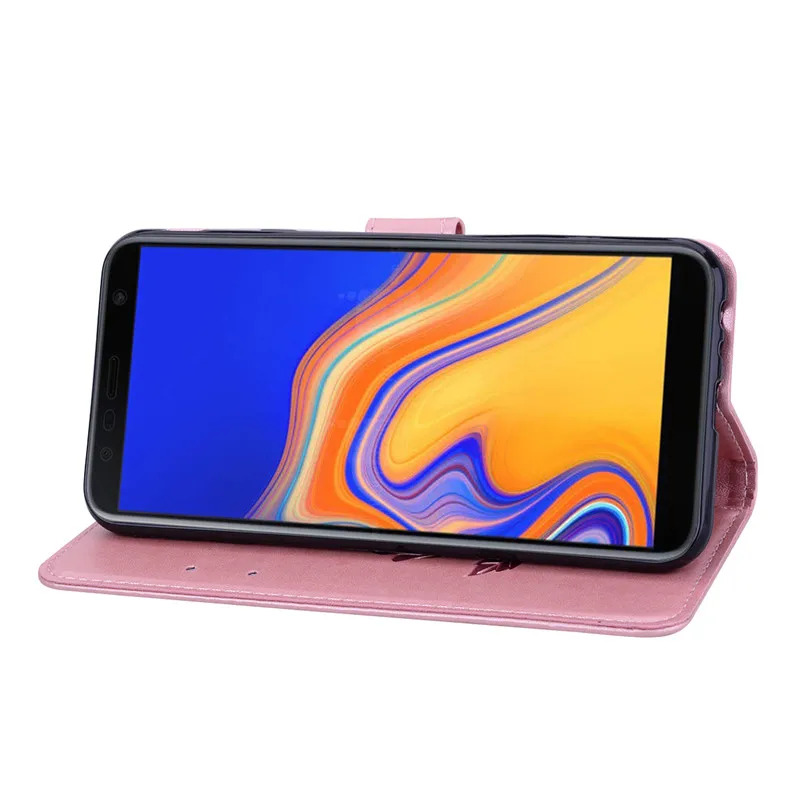 J4Plus кожаный чехол для Samsung Galaxy J4 J6 J8 Plus 2018 тиснение кошелек флип телефона