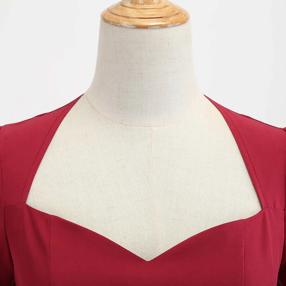 Vintage Dress Women Autumn Burgundy Tunic Bowknot Pleated Stylish Sexy Backless 2019 Elegant Casual Party 1950s Retro Midi | Женская