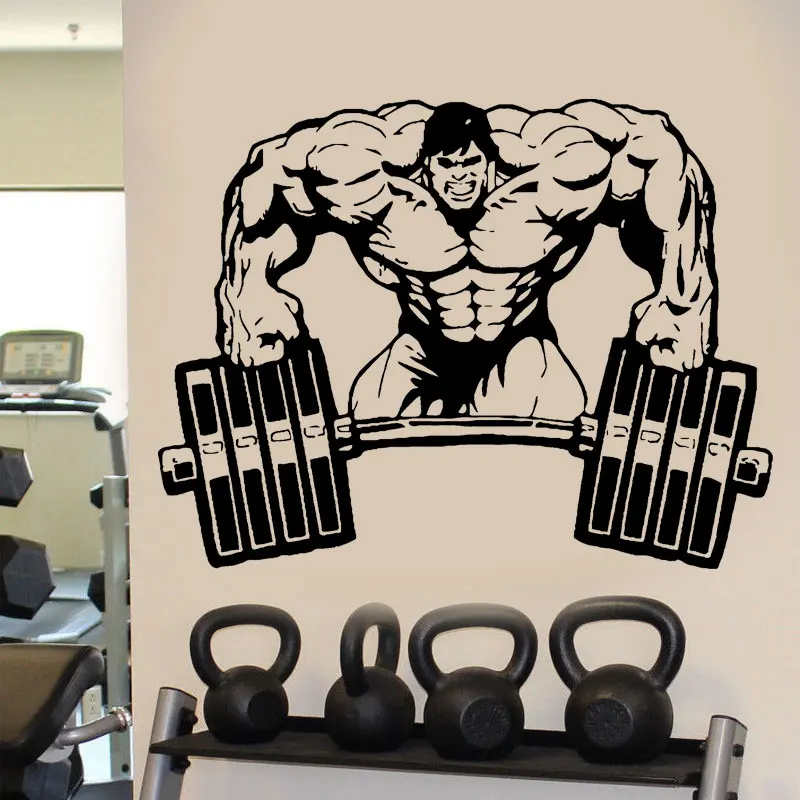 

Wall Decal Room Sticker Gym Weights Bodybuilding Muscle Man Crossfit E655
