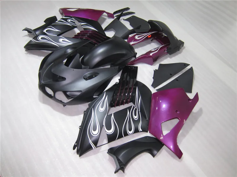 Литьевая форма 100% подходит для Kawasaki ZX 14R 2006 2011 белый цвет пламени в черном