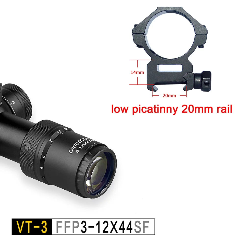 low picatinny 20mm Дискавери VT-3 4-16X44 SF FFP компактный прицел охотничий оптический прицел снайперский тактический пистолет прицел подходит. 308win - Цвет: low picatinny 20mm