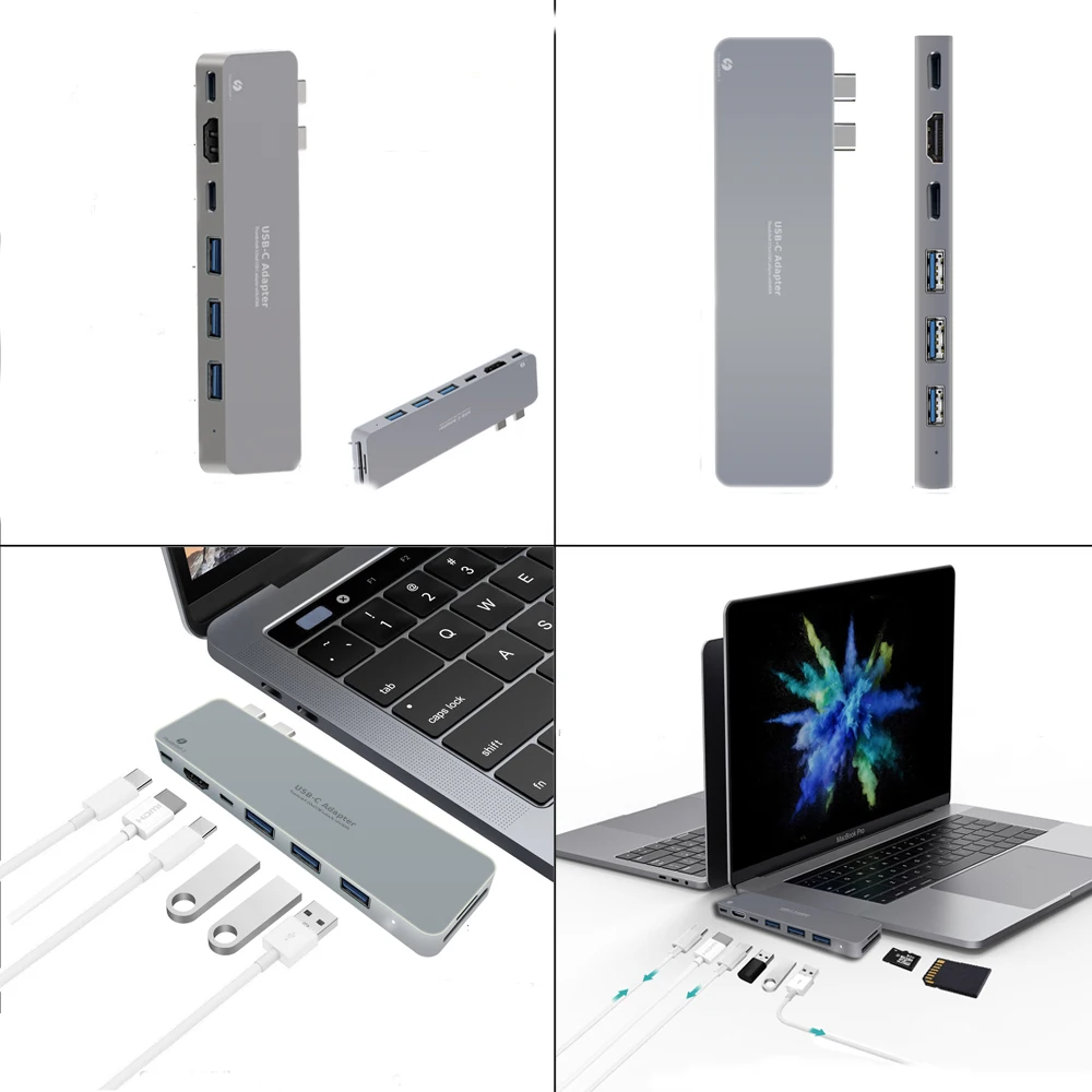 USB C Hub Thunderbolt 3 ALLFU 8 в 1 Type Pro адаптер для 2016/2017 MacBook 13 &quotи 15&quot|USB-хабы| |