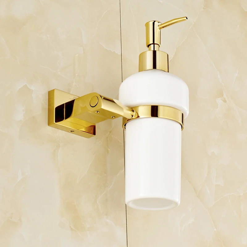 Настенный дозатор жидкого мыла с золотистой отделкой Керамический Диспенсер для