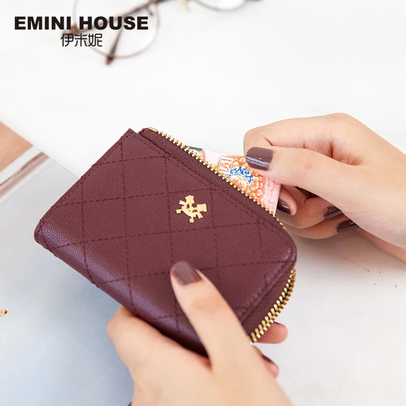 Мини кошелек EMINI HOUSE из сплит кожи с ромбовидной сеткой органайзер для карт