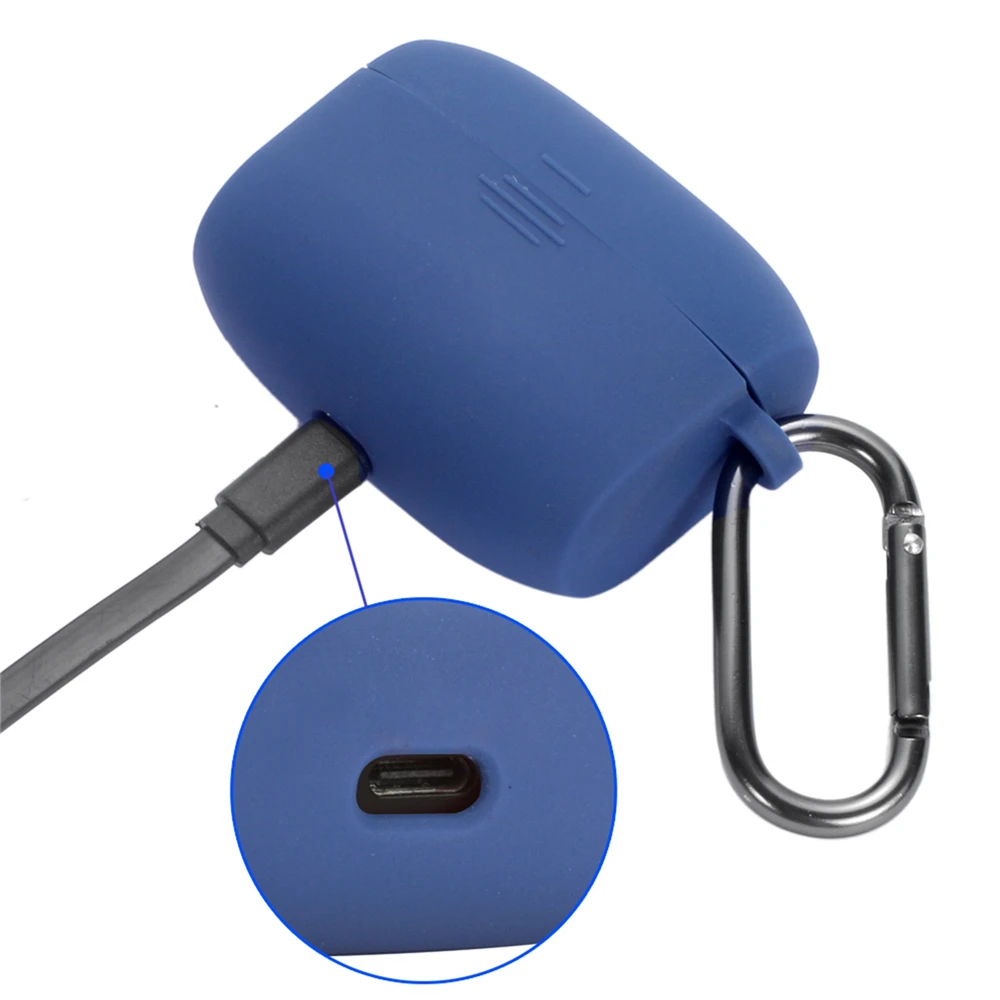Silicone Protective Case for Jabra Elite 65t Wireless Sports Headset Charging Box Anti-shock Earphone Case Shell with Carabiner