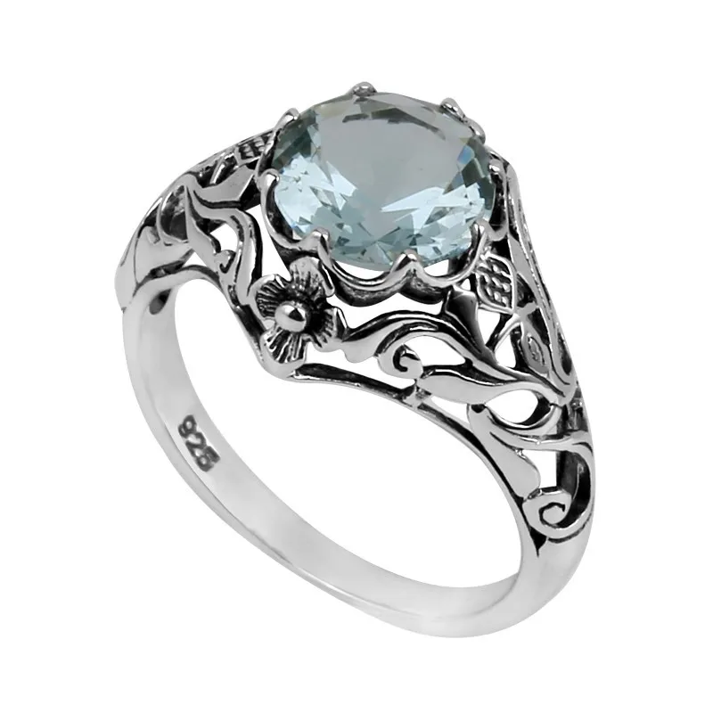 Szjinao ювелирные украшения Мода границы цветы обручальное кольцо 3ct Аквамарин для женщин 925 пробы Серебряное кольцо