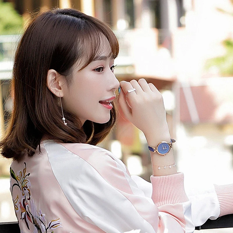 Женские часы Julius синие тонкие с кожаным ремешком женские браслет кварцевые