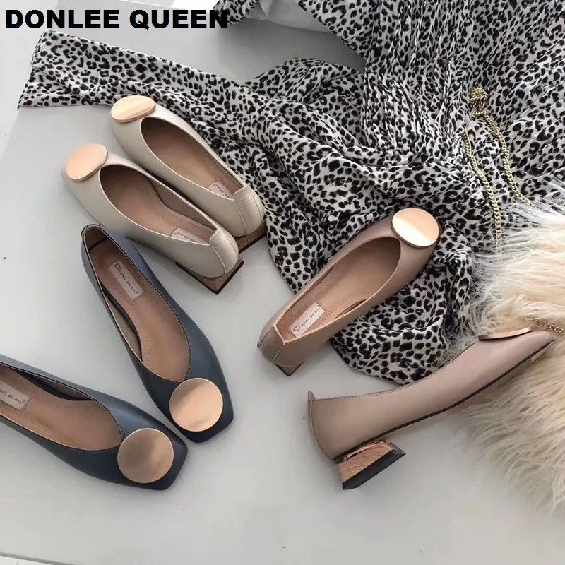 Туфли DONLEE QUEEN женские на низком деревянном каблуке балетки квадратный носок с