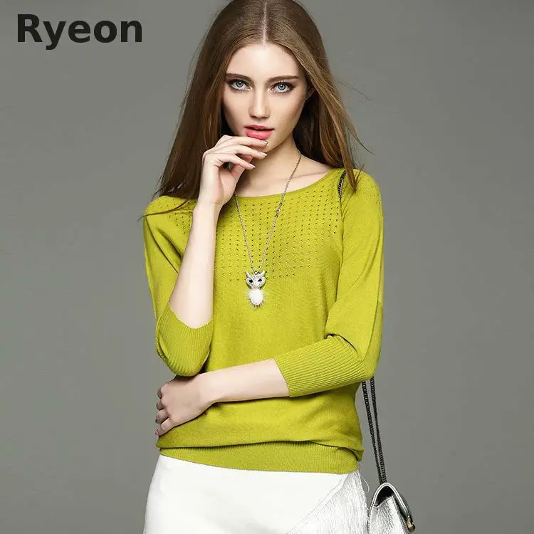 Ryeon Весна Осень Компьютер Трикотажные Дамские Пуловеры Три Четверти Batwing Рукавом