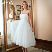 lamya white tea length wedding dress sweetheart simple bridal gowns elegant beach bridal party dresse plus size vestido de noiva