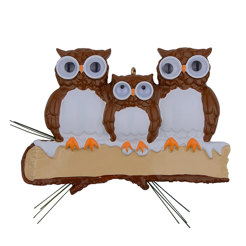 Maxora коричневый желтый Сова Семья из 3 Смолы Глянцевая Персонализированная