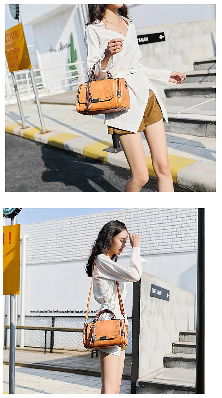 Zipper Crossbody Bags For Women New Vintage Ladies Leather Handbags Women Bags Designer Tassel Shoulder Bag Female