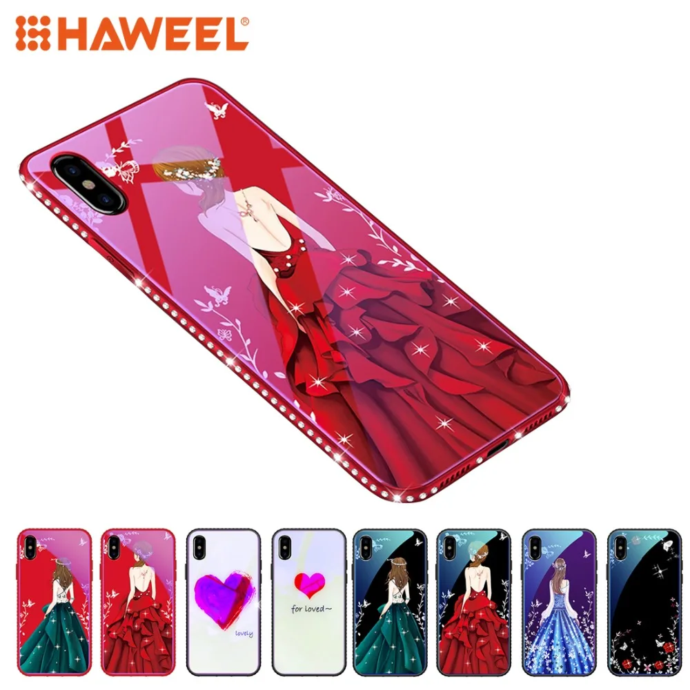 

HAWEEL Soft Case For iPhone X 7 8 7P 8P TPU + Glass Painted Blue Light Protective Back Cover Case For Huawei P20 Pro Lite