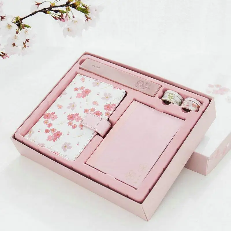 A5 Hard Cover Leather Gift Box Set Notebook Handbook Cute Journal Diary Notepad Schedule Planner Notebook for School D40 - Color: 02