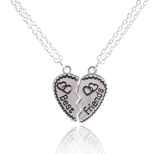 Fashion best friendship couples interlocking heart necklace 2 part pendant vintage style Jewelry gift NL-2466 | Украшения и