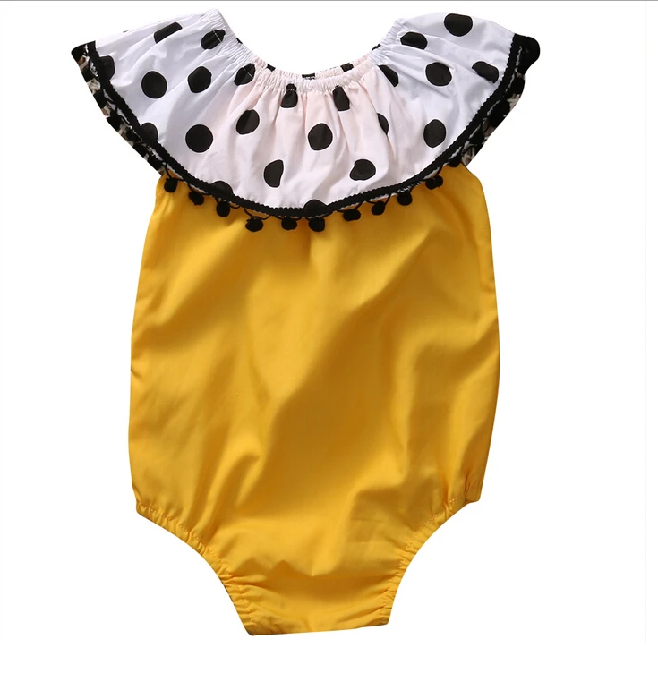 

One piece Ruffles Polka Dots Romper Clothes Toddler Infant Baby Girls Sleeveless Yellow Kids Romper Jumpsuit Outfits Clothing