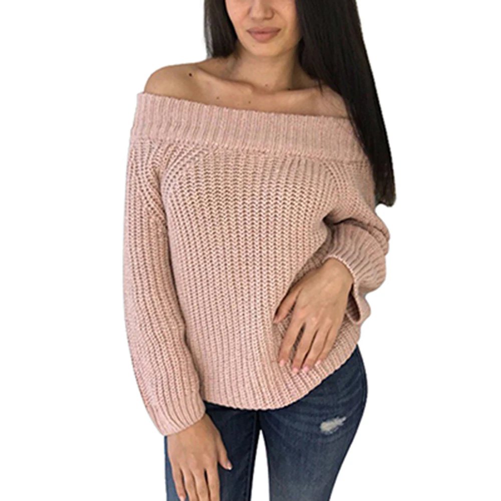 Prself New Sexy Off Shoulder Sweater Women Jumper 2018 Autumn Winter Knitted Long Sleeve Loose Thick Casual | Женская одежда