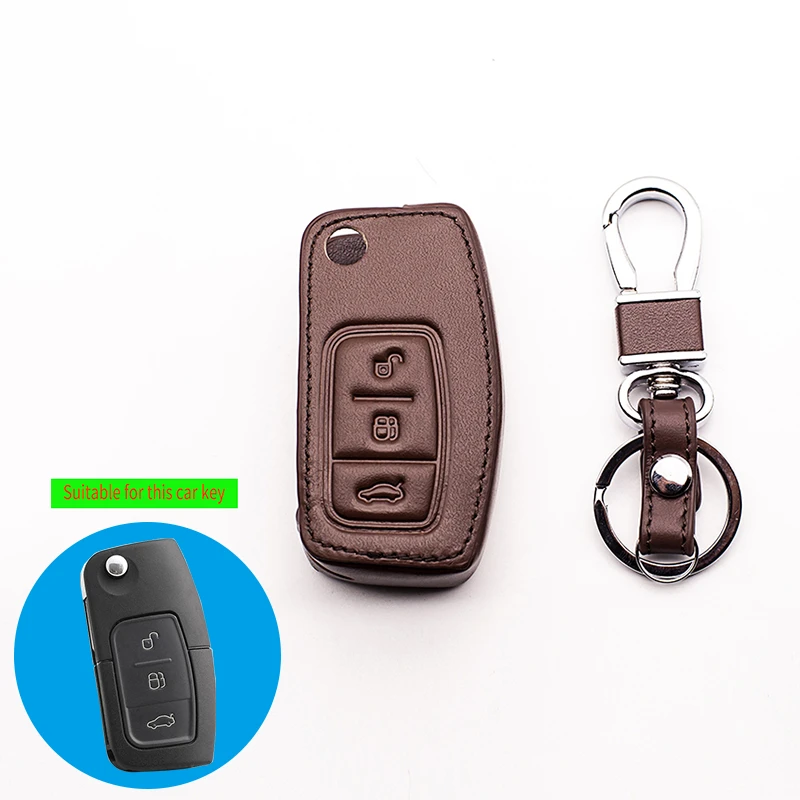 Автомобильный кожаный чехол для ключей для Ford Focus 2 MK2 Focus 3 MK3 MK4 3 кнопки Кожаный Автомобильный Дистанционный ключ чехол Аксессуары для автомобильных ключей