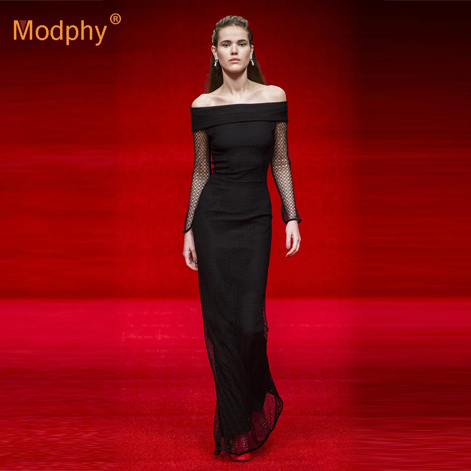 Женское длинное Бандажное платье Modphy черное зимнее с длинным рукавом и открытыми