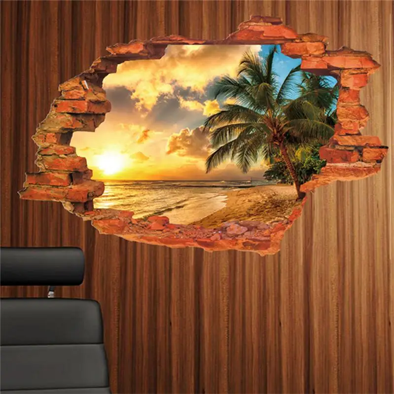 Sunshine Beach 3d Виниловые Настенные наклейки на окна пляж море солнце дерево гостиная