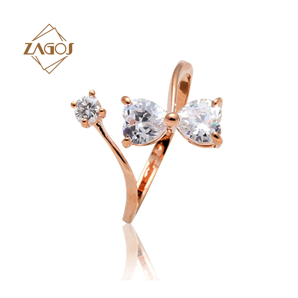 Кольца с кристаллами и бантом размера 17 для свадьбы/вечеринки/годовщины, модные обручальные кольца из серебра/розового золота из сплава, размером 14х5,5 мм TR0034.