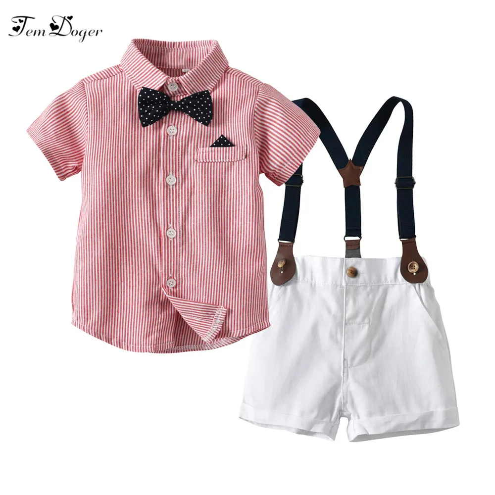 

Tem Doger Baby Clothing Sets Infant Newborn Baby Boys Clothes Shorts Sleeve Tops+Overalls 2PCS Outfits Bebes Boy Summer Clothing