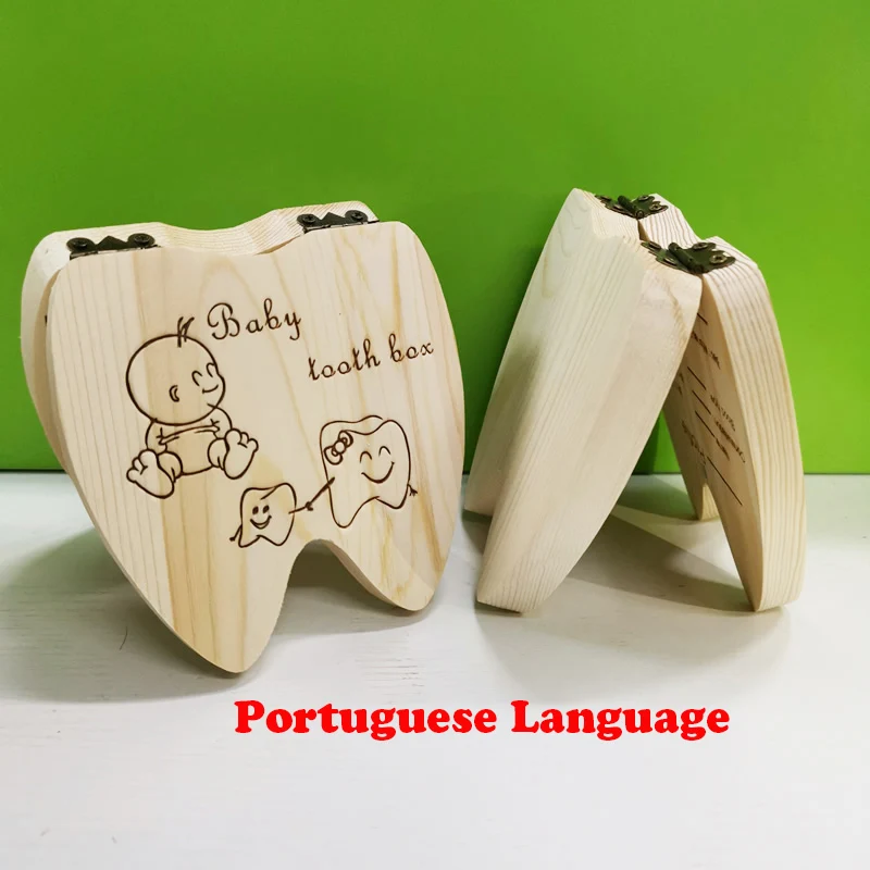Type B Portuguese Детская деревянная коробка для зубов, органайзер, испанский, английский, русский, для хранения зубов, для мальчиков и девочек, пуповина, для сохранения сувенира на память - Цвет: Type B Portuguese