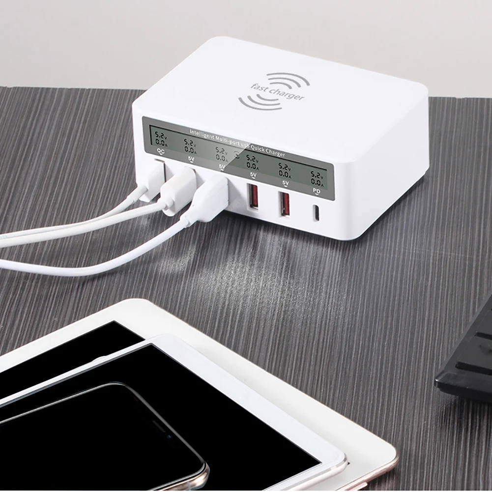 Wireless Fast Charger Tablet Professional Practical LCD Display Phone Multi Port 7 In 1 USB 3.0 Current Qi Voltage | Электроника