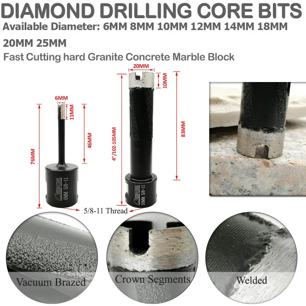 SHDIATOOL 2pcs Laser Welded Diameter 18mm Diamond Dry Drilling Core Bits 5/8-11 Thread | Инструменты