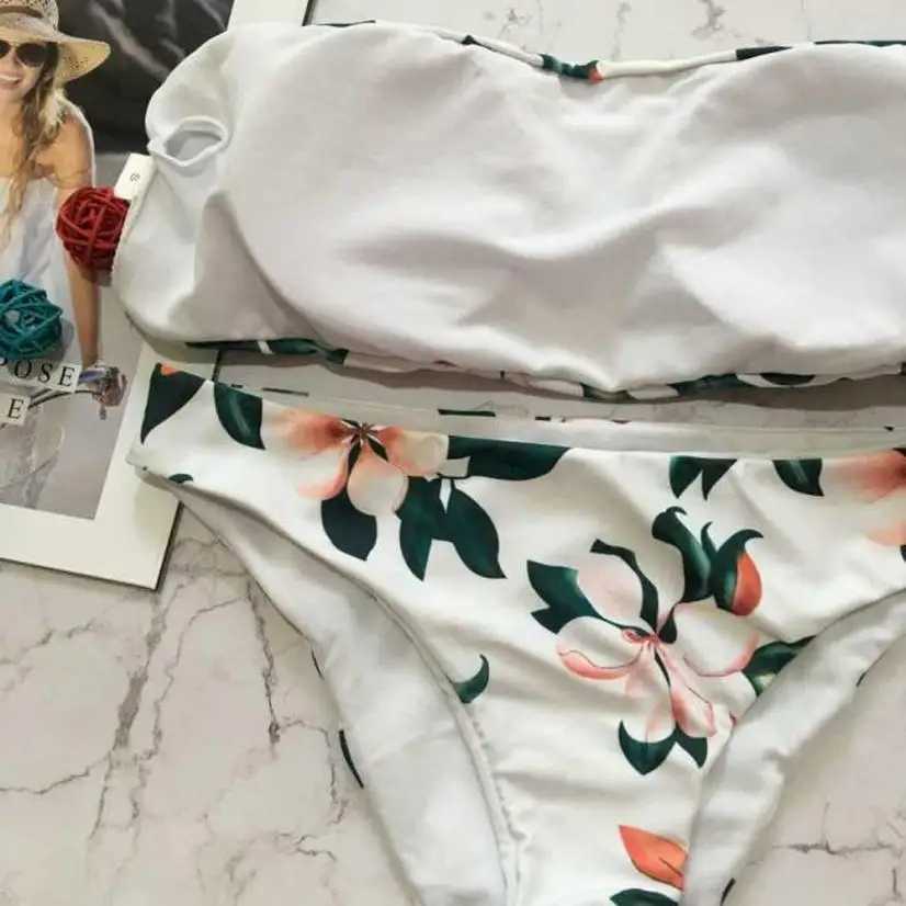 KLV Women New Floral Off The Shoulder Bikini Set Sexy Low Waisted Brazilian Swimsuit Bathing Suit Swimwear #a25 | Женская одежда