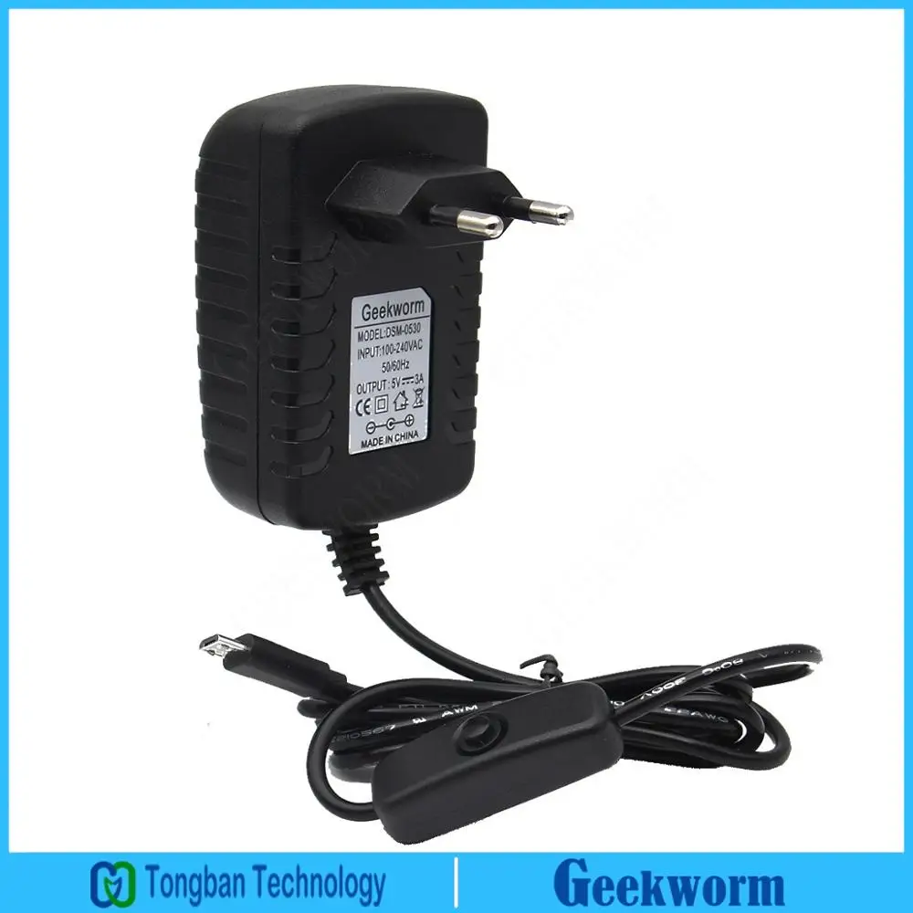 Geekworm DC В 5 в 3A Raspberry Pi 3 адаптер питания/блок питания с переключателем для (EU Plug или US