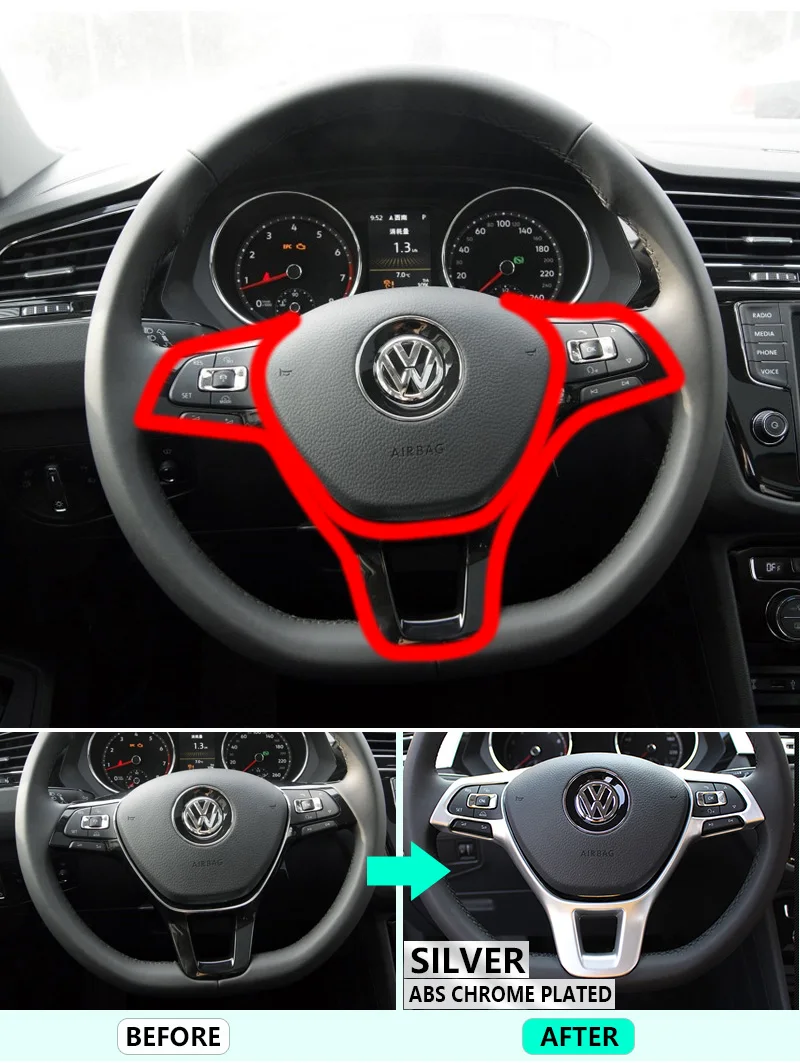 Для VW Tiguan II MK2 2016 2017 2018 2019 Volkswagen хромированный чехол из углеродного волокна на руль