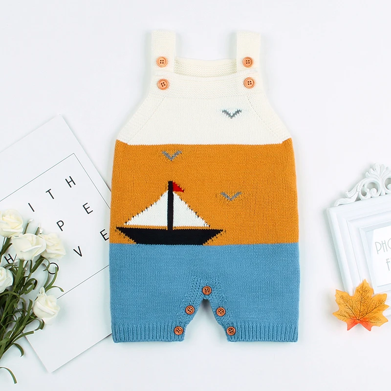 

2019 Knitted Baby Clothes Newborn Baby Romper Cartoon Girl Baby Girl Boy Romper Sleeveless Infant Baby Jumpsuit For Girl Overall