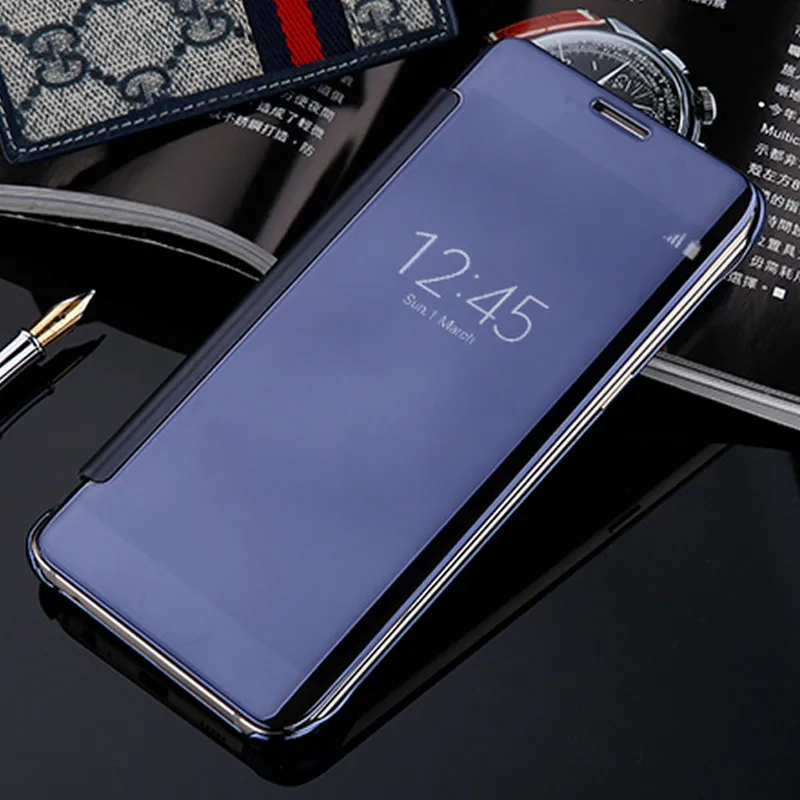 Умный роскошный флип чехол для Samsung Galaxy S6 S7 Edge S8 S9 S10 Plus Note 8 9 10 кожаный зеркальный