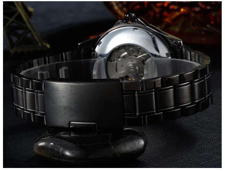 Мужские наручные часы WINNER черные Автоматические механические с римским