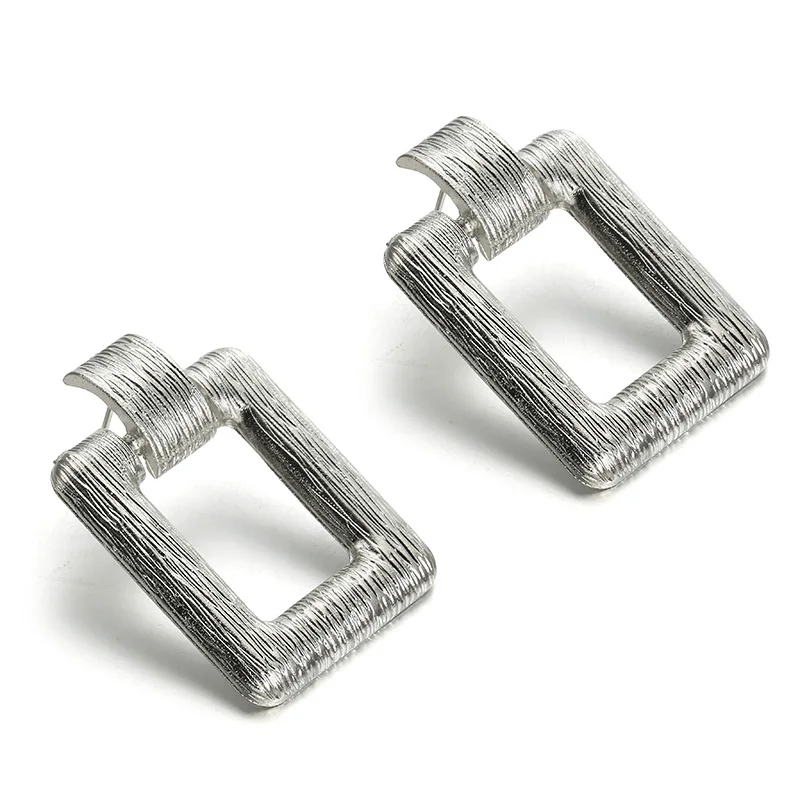 SILVER Большие Винтажные серьги для женщин, массивные квадратные серьги, геометрический золотистый металл, серьги-гвоздики, модные ювелирные изделия - Окраска металла: SILVER