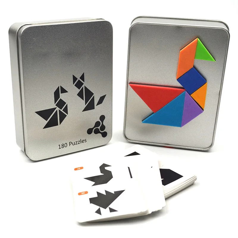 Игра Головоломка Tangram 55 шт. металлическая коробка для карт забавный подарок детей
