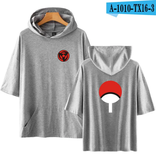 gray Лидер продаж, футболка с принтом аниме Наруто, Akatsuki, облачный значок, футболка с капюшоном, Uchiha Itachi, костюм в стиле хип-хоп, топы, футболка, 4XL, одежда - Цвет: gray