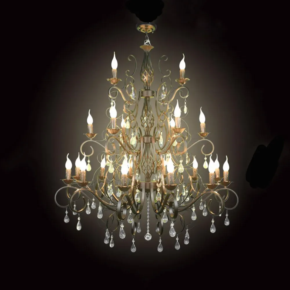 

Large 21pcs E14 Lustres Wrought Iron chandelier light Big Crystal chandeliers hanging lamp fixture for hotel hall Lobby lustri