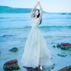 Женское повседневное кружевное платье с V-образным вырезом, длинное пикантное пляжное вечернее платье из двух частей, одежда для лета 2020